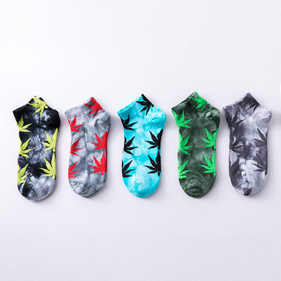 JSD Tie-Dye Maple leaf 3# Unisex Short Socks