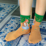 Literary Style Oil Painting Girl Socks
