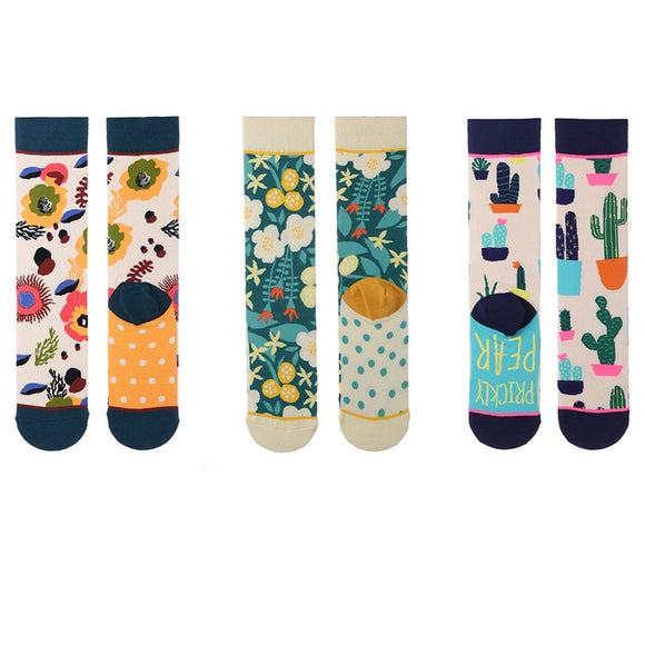 Flowers and Cactus Tube Lady Socks